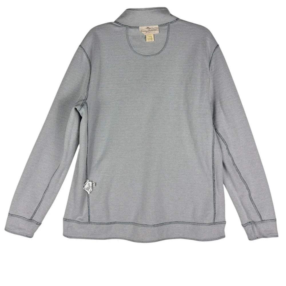 Tommy Bahama Mens Medium Reversible Quarter Zip Pullover Gray Herringbone Cotton